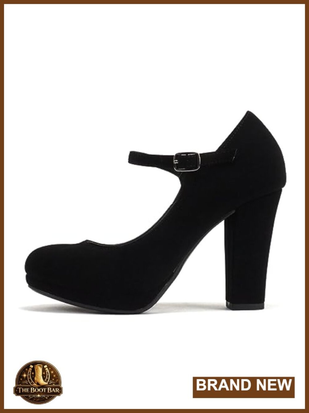 Mary Jane Pump High Block Heel Vegan Leather Cushioned Ankle Strap